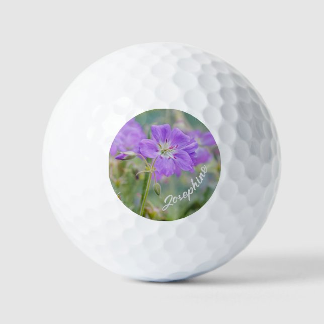 Balles De Golf Géranium Violet Fleur Sauvage Jolie Fleur Et Nom (Recto)