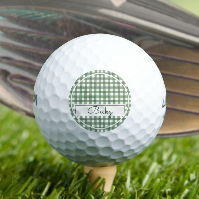 Balles De Golf Gingham Pattern in Green with Name (Créateur téléchargé)