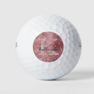 Balles De Golf Girl Dusty Rose Gold Cool Diamond Nom du monogramm