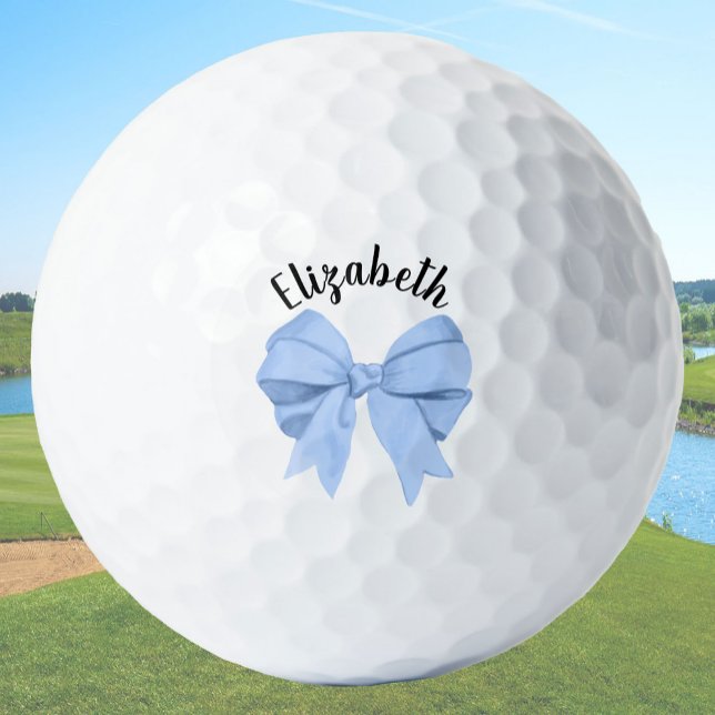 Balles De Golf Girly Light Blue Bow Lady Golfer Custom Name (Créateur téléchargé)