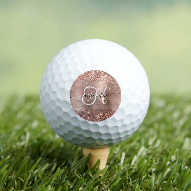 Balles De Golf Glitterie Rose or Glam Monogramme (T-shirt Insitu)