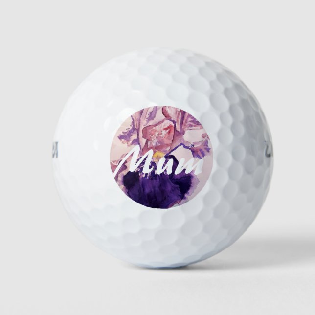 Balles De Golf Glorioues Purple Iris Aquarelle Peinture (Devant)