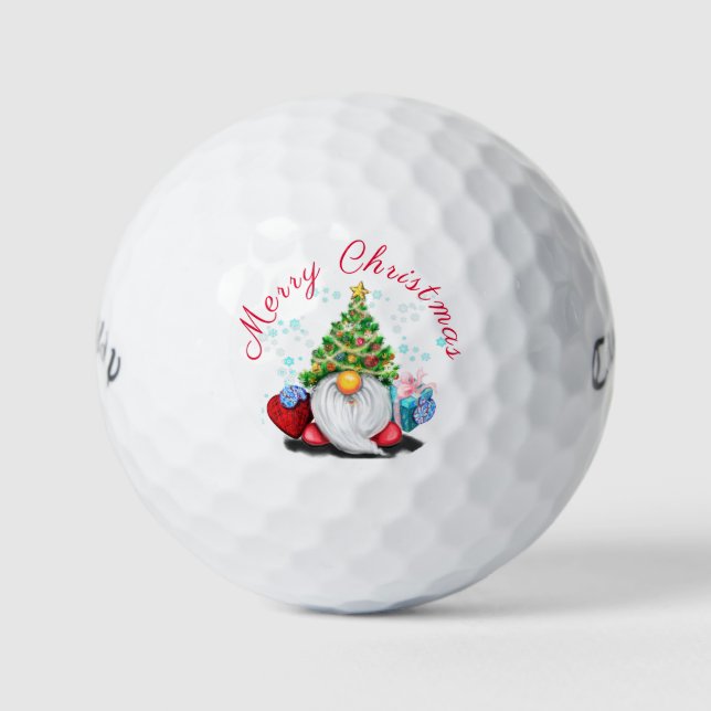 Balles De Golf Gnome avec sapin de Noël Casquette et boules de go (Devant)