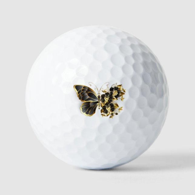 Balles De Golf Gold flower Butterfly with Black Orchid (Recto)
