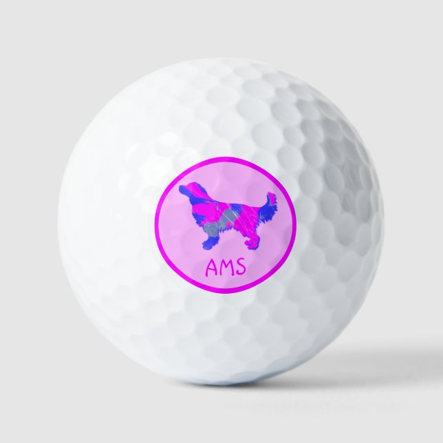 Balles De Golf Golden Retriever Chien Silhouette rose chaud et bl (Recto)