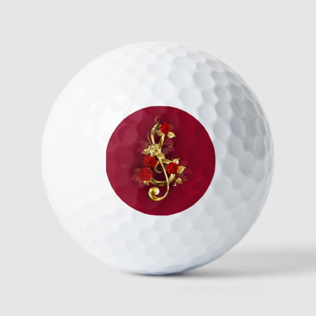 Balles De Golf Golden Treble Clef avec fleurs Roses (Recto)