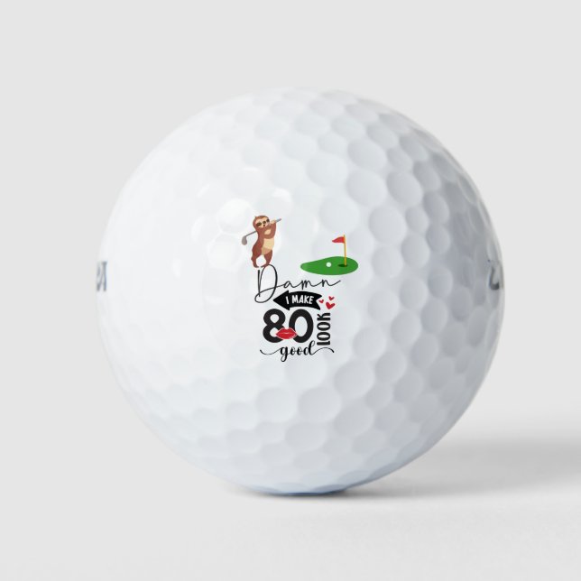 Balles De Golf Golf 80e anniversaire Sloth golfer au drapeau (Devant)
