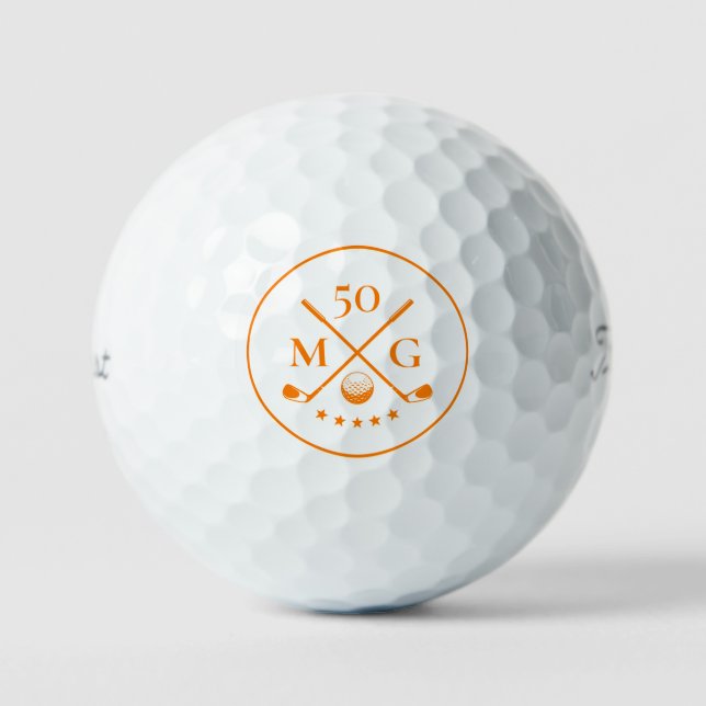 Balles De Golf Golf anniversaire 40e 50e 60e Monogramme Orange (Recto)