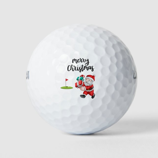Balles De Golf Golf Joyeux Noël avec le Père Noël au drapeau (Devant)
