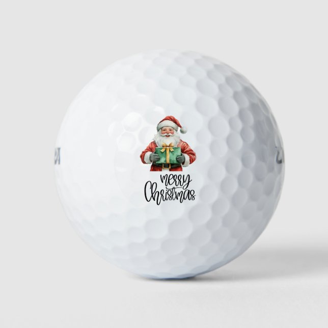 Balles De Golf Golf Joyeux Noël avec le Père Noël au drapeau (Devant)
