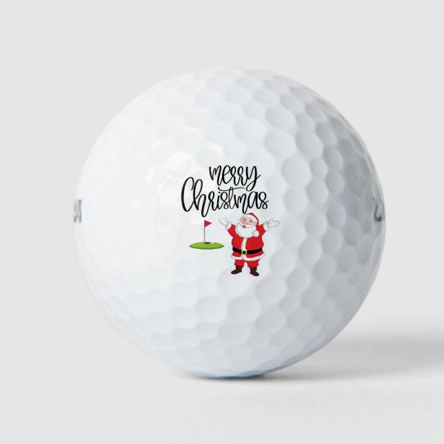 Balles De Golf Golf Joyeux Noël avec le Père Noël au drapeau (Devant)