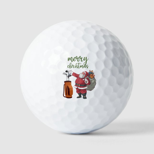 Balles De Golf Golf Joyeux Noël avec Père Noël jouant au golf (Recto)