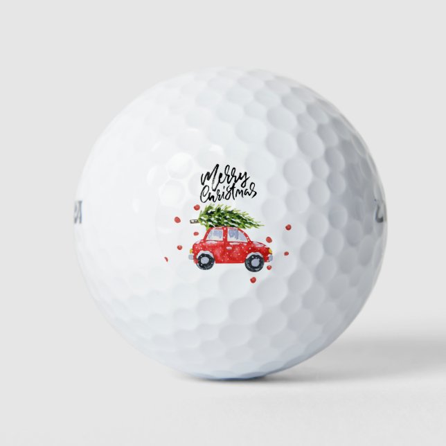 Balles De Golf Golf Joyeux Noël voiture rouge avec arbre de Noël (Devant)