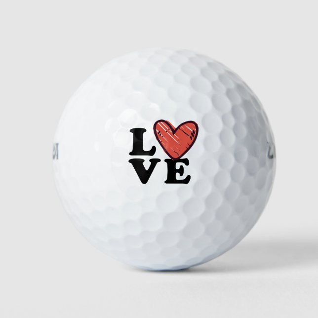 Balles De Golf Golf Love avec coeur rouge pour golfeur sur Valent (Devant)