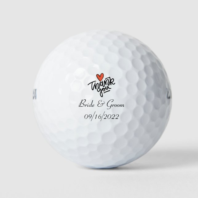 Balles De Golf Golf Mariage Merci avec amour coeur rouge (Devant)