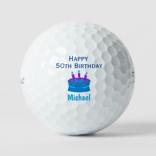 Balles De Golf Golfer 50e anniversaire Blue Cake (Recto)