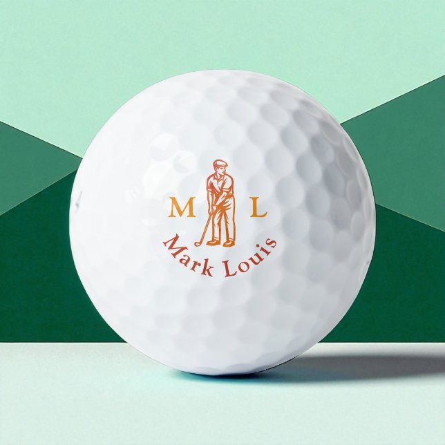 Balles De Golf Golfer Man Icon Initials / Name Personalized (Créateur téléchargé)
