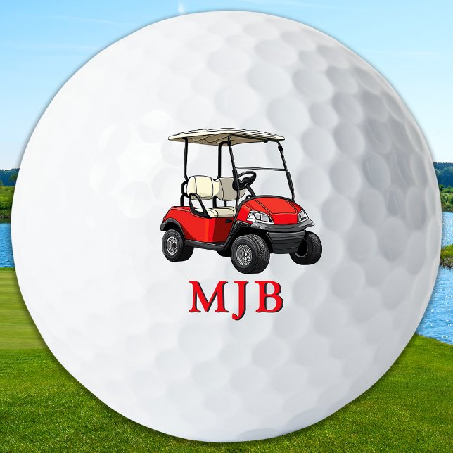 Balles De Golf Golfer Red Cart Personalized 3 Initial Monogram (Créateur téléchargé)