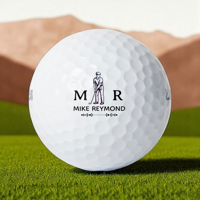 Balles De Golf Golfeur élégant noir et blanc  (Créateur téléchargé)