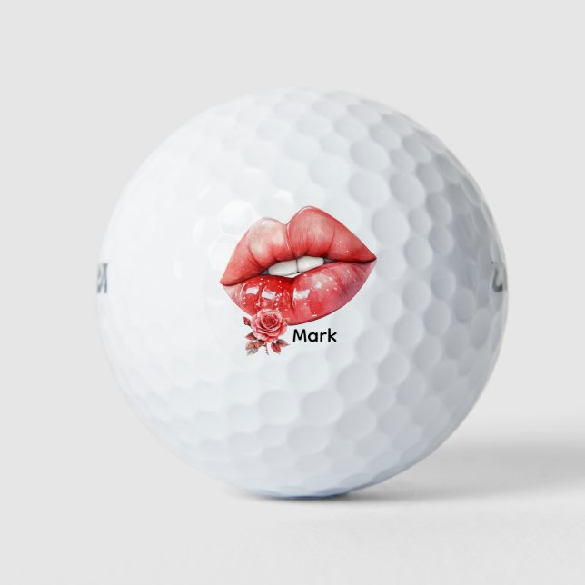 Balles De Golf Golfeur Joyeuse Saint-Valentin avec de grosses lèv (Devant)