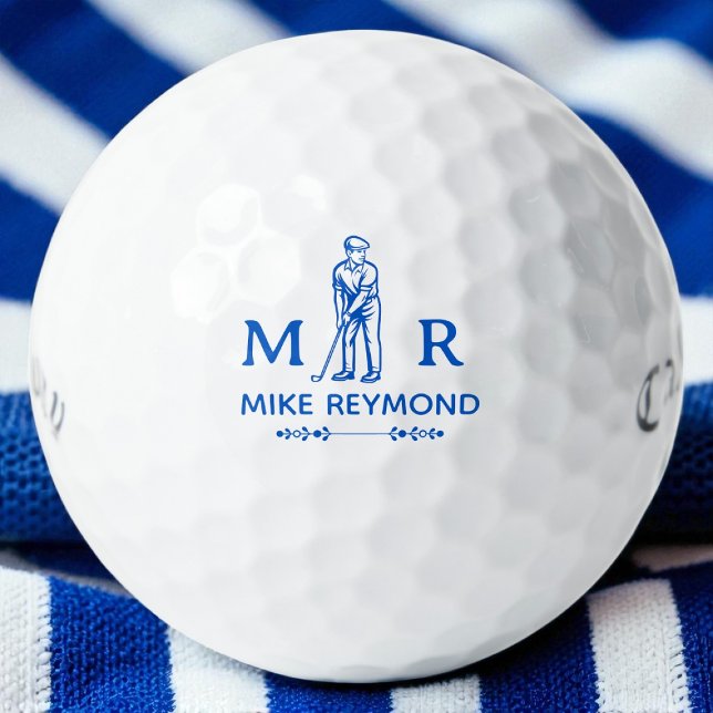 Balles De Golf Golfeur Monogramme Bleu Élégant (Créateur téléchargé)