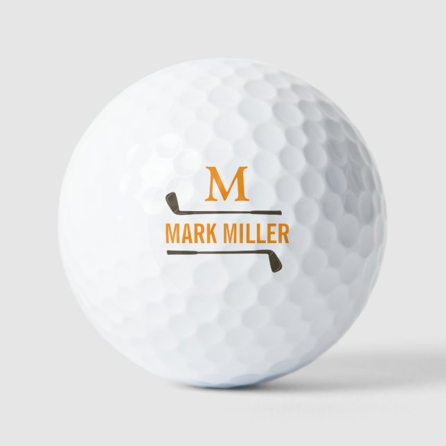 Balles De Golf Golfplayer Cool Custom Orange Monogram (Recto)