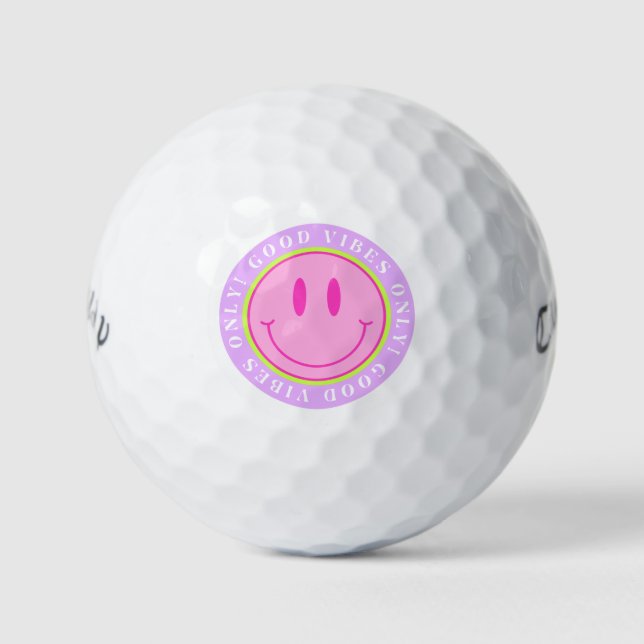 Balles De Golf 'Good Vibes Only' Positivity Happy Face 90s Retro (Devant)