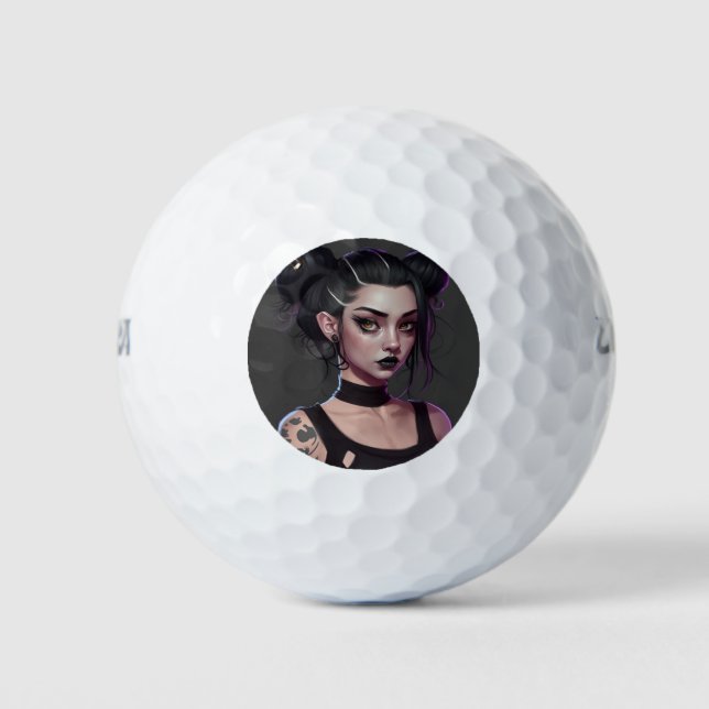 Balles De Golf Goth fille mignonne avec des armes et des tatouage (Devant)