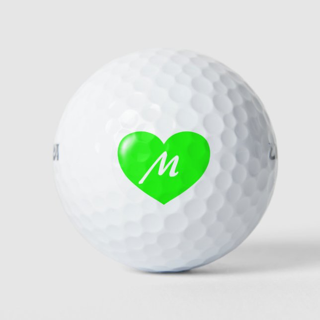 Balles De Golf Grand Modèle de monogramme du coeur vert (Devant)