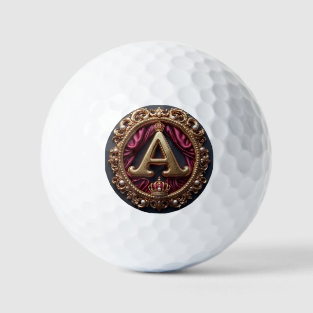 Balles De Golf Grand monogramme A sur velours rouge (Recto)
