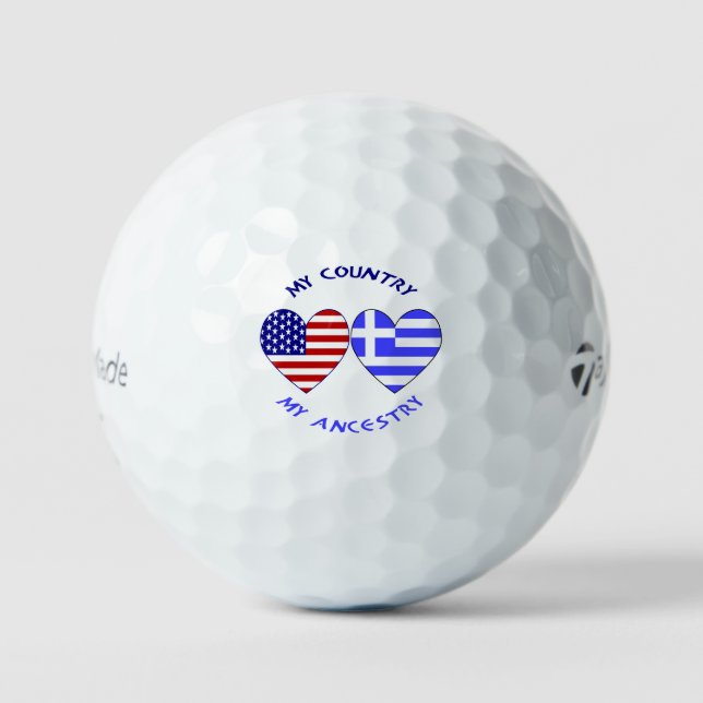 Balles De Golf Grèce USA Drapeaux Coeurs Pays Ancêtre (Recto)