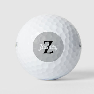 Balles De Golf Gris Clair Noir Blanc Monogramme Rétro Personnalis