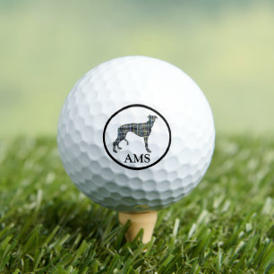 Balles De Golf Gris /Lurcher Chien Silhouette Jaune&Grille Bleue