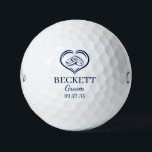 Balles De Golf Groom Blue Wedding Rings<br><div class="desc">These golf balls are a great favor for the groom in your wedding party. They feature a pair of wedding rings inside a heart in blue. With a first name in a traditional CAP font and the word groom in a coordinating script font also in blue they're perfect for the...</div>