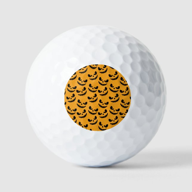 Balles De Golf Halloween : visages effrayants, style vintage. (Recto)