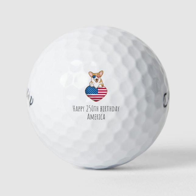 Balles De Golf Happy 250th Birthday America Corgi Patriotic Flag (Devant)