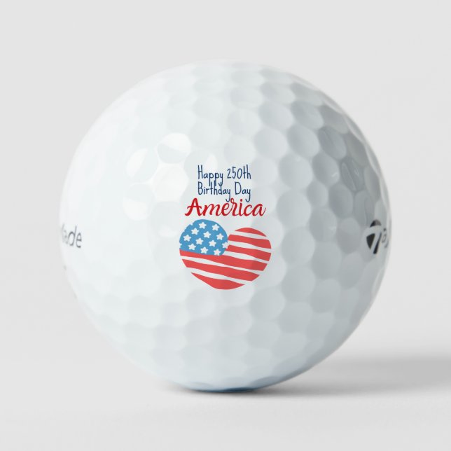 Balles De Golf Happy 250th Birthday America, Flag Heart 1776-2026 (Recto)