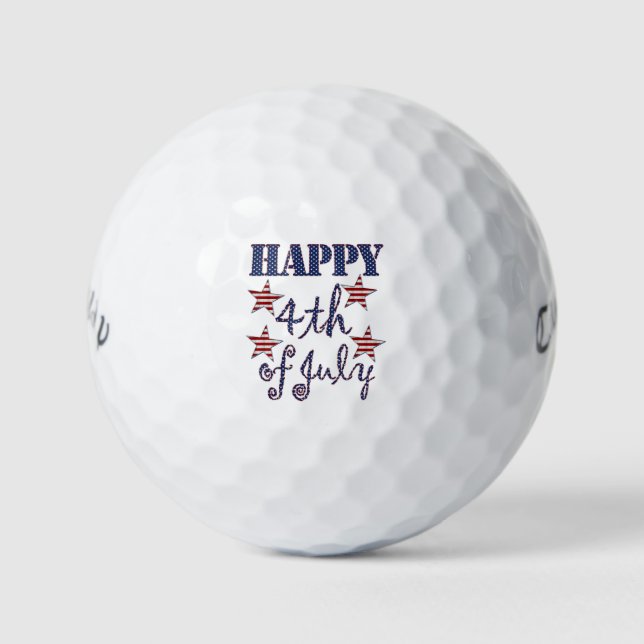 Balles De Golf Happy 4 juillet Stars and Stripes Typographie (Devant)
