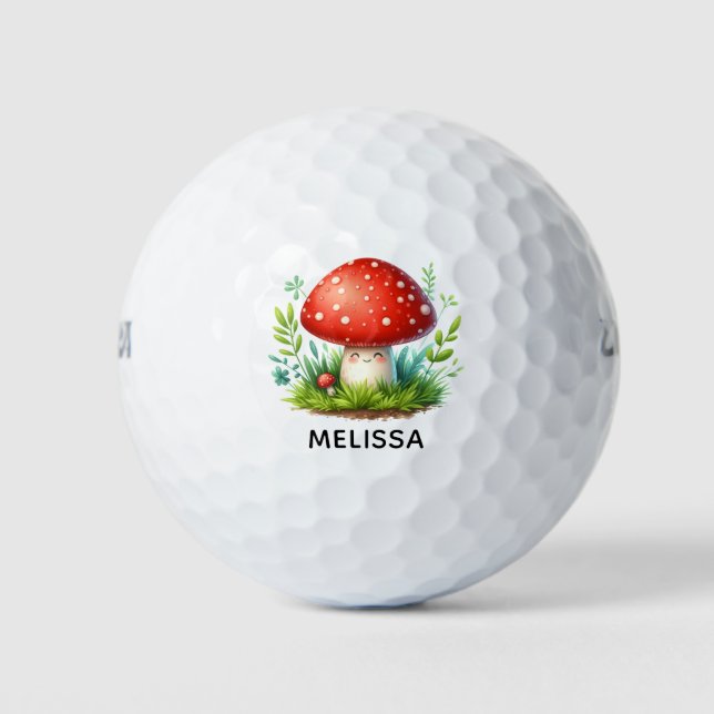 Balles De Golf Happy Mushroom Redcap Illustration Nom personnalis (Devant)