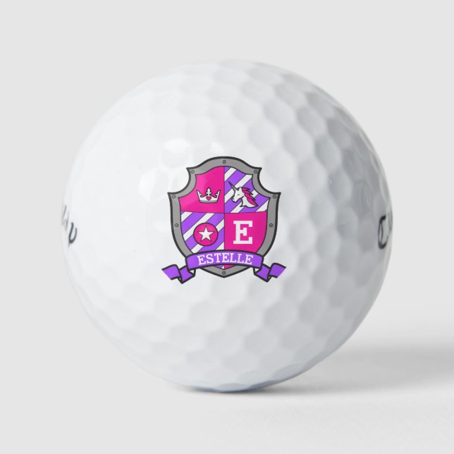 Balles De Golf Heraldry graphique E monogramme rose unicorne (Devant)