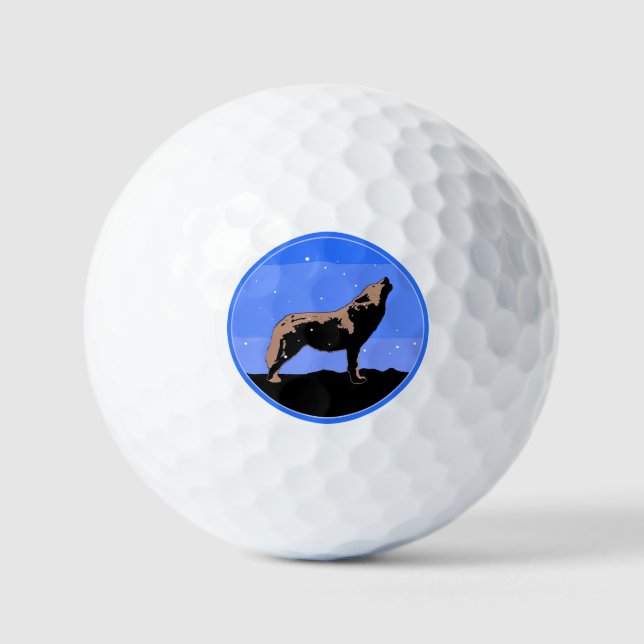 Balles De Golf Howling Wolf en hiver - Art faunique original (Recto)