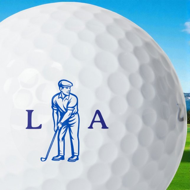 Balles De Golf Icône de golfeur bleu avec initiales Serif  (Créateur téléchargé)