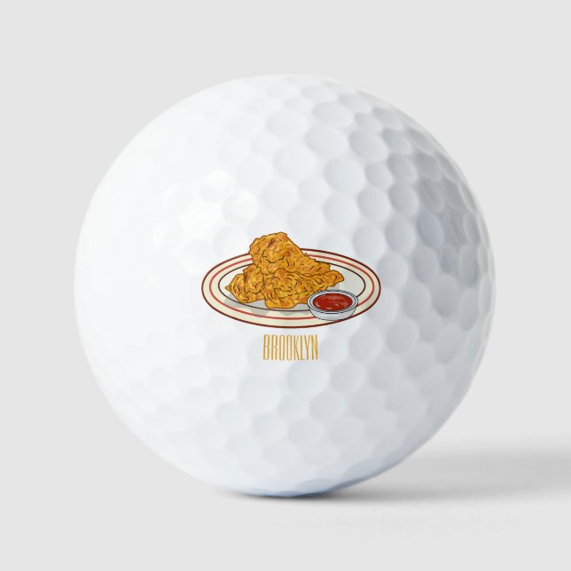 Balles De Golf illustration de dessin animé de poulet frit (Recto)