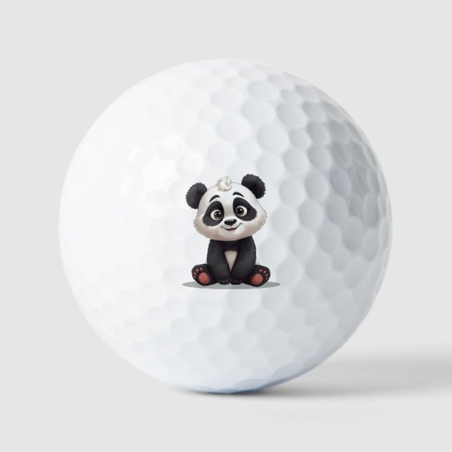 Balles De Golf Illustration de dessin animé d'ours panda assis (Recto)
