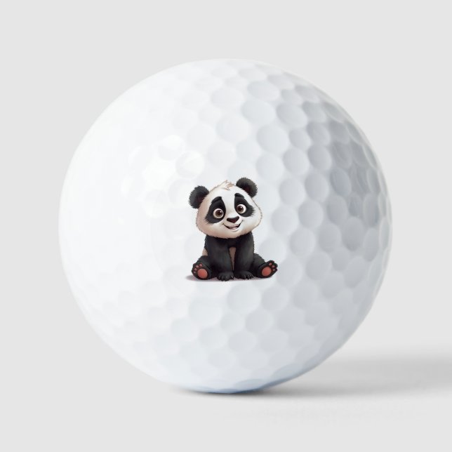 Balles De Golf Illustration de dessin animé d'ours panda assis (Recto)