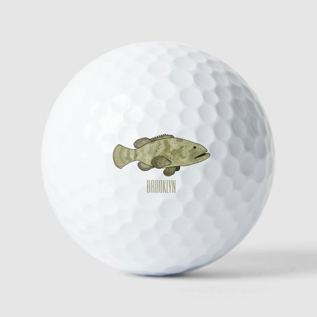 Balles De Golf Illustration de la caricature du poisson de mérou (Recto)