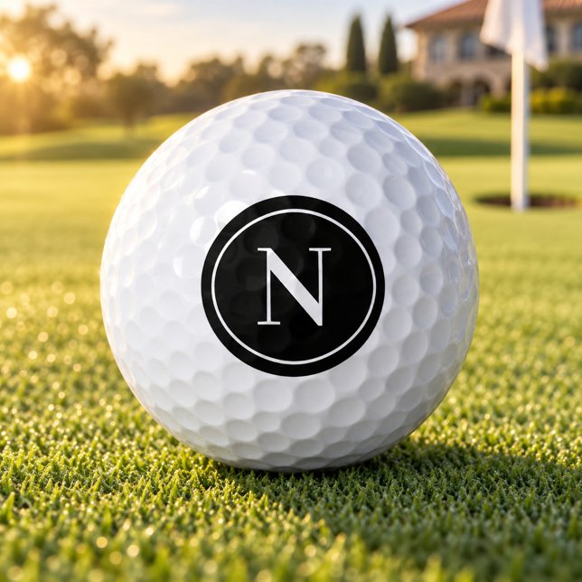 Balles De Golf Initial Monogramme Rond Classique Noir (Créateur téléchargé)
