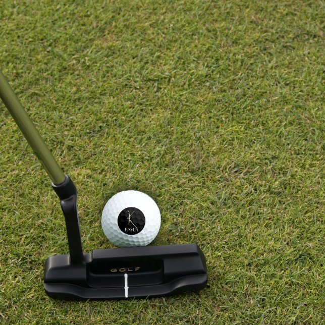 Balles De Golf Initiale K monogramme rouge floral grand-mère noir (Créateur téléchargé)