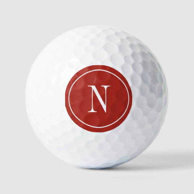 Balles De Golf Initiale monogramme moderne rouge et blanc (Recto)