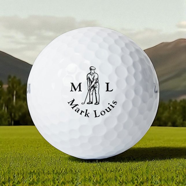 Balles De Golf Initiales de golfeur nom noir personnalisé (Créateur téléchargé)